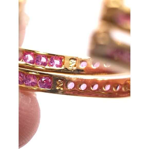 Ross-Simon Gold & Silver Pink Sapphire CZ Hoops - Picture 2 of 15